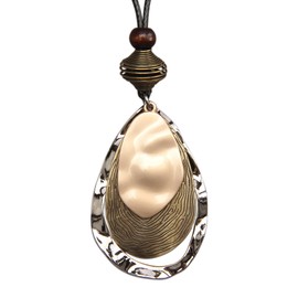 Popeoiuh Leather Necklace for Women Multilayer Alloy Teardrop Pendant Leather Sweater Necklaces Jewelry Boho Choker Necklace with Long Black Leather Cord