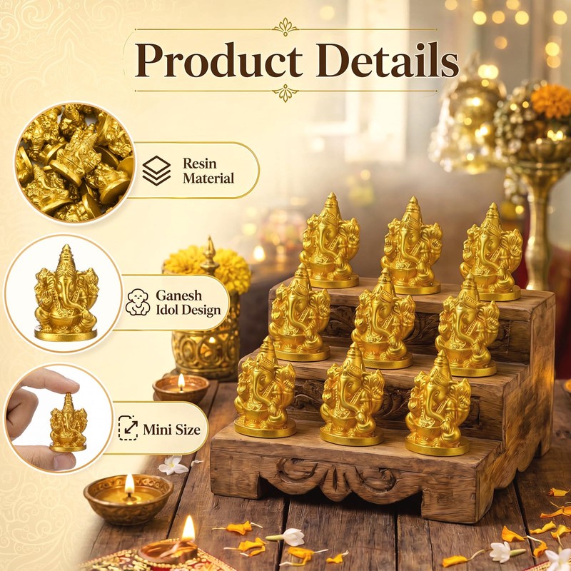 48pcs Mini Ganesha Statue Bulk Indian Return Gift for Puja,