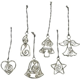 Handmade  Set of 6 Handmade Wire Ornaments Christmas Fair Trade Recycled Upcycled