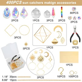DoubleCare 400 Pcs Crystal Suncatcher Making Kits, Sun Catchers for Windows, Hanging Decor Arts and Crafts Supplies Set with Crystals Beads, Sun Catchers for Indoor Outdoor Garden Home Decor (Gold)