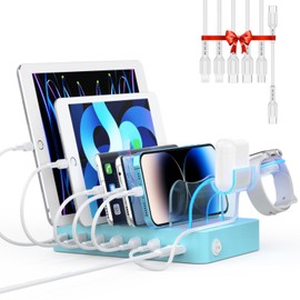 SooPii 60W 6-Port PD Charging Station for Multiple Devices, 20W PD USB C Fast Charging for lPhone 14/13/12,6 Short Cables Included, 2 in 1 Holder,for Phones,Tablets and Others…