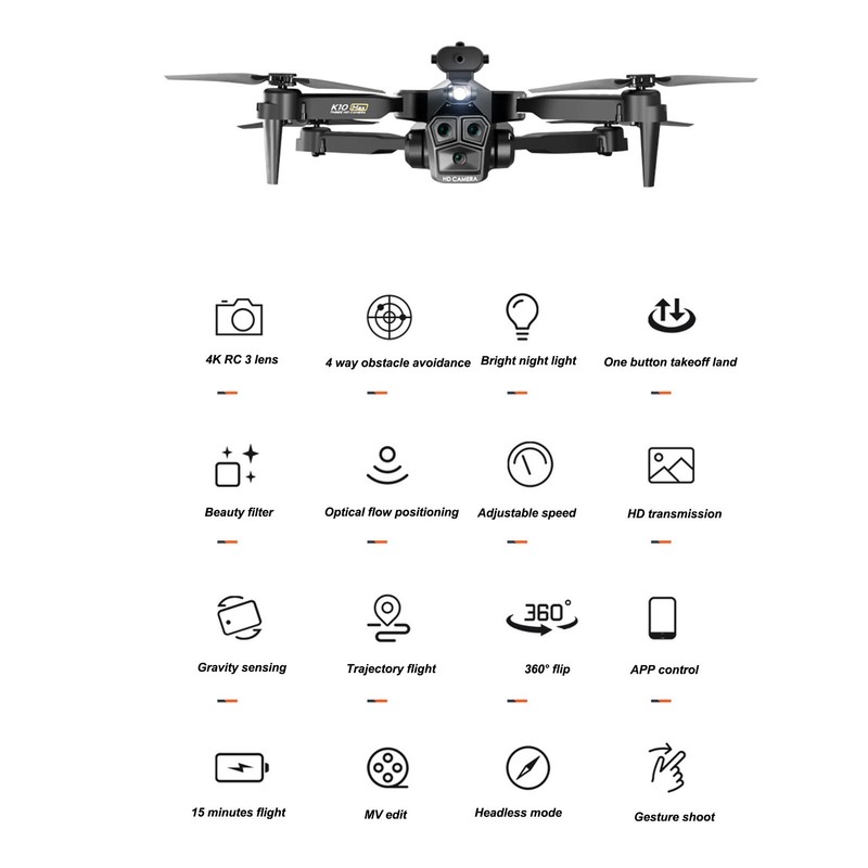 K10MAX Drone 4K HD 3 Lens Obstacle Avoid Optical Flow