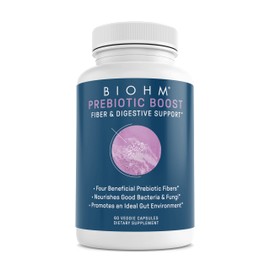 BIOHM Prebiotic Fiber Supplement - 4 Dietary Prebiotic Fiber That Nourishes Good Bacteria and Helps Improves Gut Health & Immune System - Includes Inulin & Apple Pectin Powder - (60 Capsules)