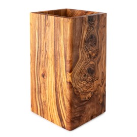 Forest Decor Olive Wood Large Utensil Holder - 6 x 4 Wooden Kitchenware Organizer - Rustic Utensil Holder - Handmade Spoons Holder for Countertop - Cooking Utensil Crock - Kitchen Tool & Accessories