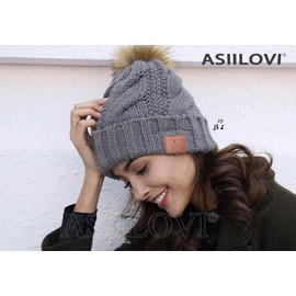ASIILOVI Bluetooth Beanie, Double-Layer Wool Lining Bluetooth Hat Beanie with Pom Pom for Women/Teen Girls/Family, 20hrs Playing, Gift Packaging for Christmas Stocking Stuffers Thanksgiving (03-Gray)