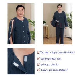 KUMUROETA Pain Patient Clothes,Bedridden Patient Clothing,Tear Away Patient Clothes,Disability Clothing,Post-Operative Adaptive Clothing,Suitable for Hospitalized Elderly,Paralyzed,Dark Gray