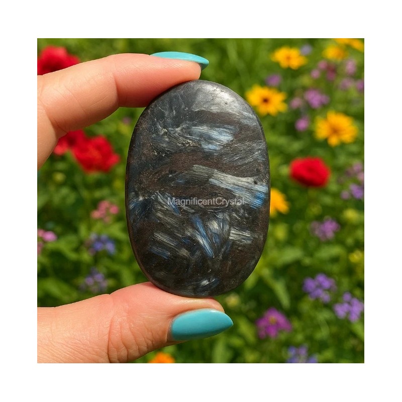1pcs Arfvedsonite Palmstone Worry Stone Healing Crystal Meditation Reiki Gifts