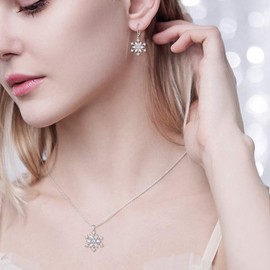 EVER FAITH Snowflake Jewellery Set Sterling Silver Zircon Winter Snow Christmas Necklace and Leverback Earrings Set, Sterling Silver Sterling Silver Cubic Zirconia, Zircon