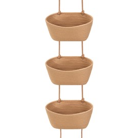 Soulnioi 3-Tier Hanging Basket, Cotton Rope Wall Mount Hanging Baskets for Organizing and Storage, Decorative Hanging Storage Basket for Bedroom, Bathroom and Living Room