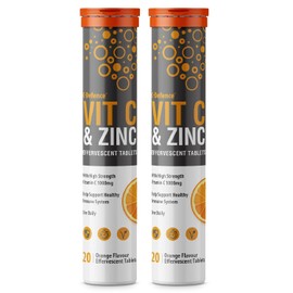 Vitamin C 1000mg & Zinc 15mg Orange Flavour Effervescent Tablets by Club Vits (2 Tubes of 20 Tablets)