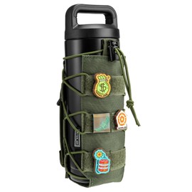TACTICAL GEEK EXT11 Water Bottle Bag, Portable Water Bottle Carrier, Travel Bottle Holder with Drawstring, Adjustable Outdoor Kettle Carrier Holster, Molle Water Bottle Holder for Backpack, Green