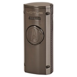 Lotus Minister Table Cigar Lighter with Quad Wind-Resistant Torch Flames, All Metal Housing, Large Fold-Out Cigar Punch, Large Flame Adjuster, Extra Large Fuel Tank (Gunmetal & Silver Carbon Fiber)