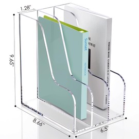 SANRUI Acrylic Magazine File Holder for Desk Organizers, Clear 3 Vertical Compartments A4 Folder Binder Holders Sorter, Desktop Workspace Organization Storage Racks for Office Home School