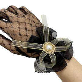aoozleny 1920s Tea Party Gloves for Women Lace Gloves Mesh Gloves Elegant Short Vintage Bow Short Prom Glove Evening Elegant Accessories for Wedding