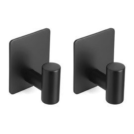 Rise age Adhesive Towel Hooks, Heavy Duty Stick on Towel Hooks for Bathrooms Wall Waterproof Adhesive Shower Hooks for Hanging Loofah, Clothes, Robes(Matte Black 2 Pcs)