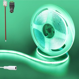 Clearhill 12V COB 480LED Strip Lights,9.84FT/3M（No Power Supply）,Green,480LEDs/M,with 5521DC Female Connectors,8mm Width,CRI90,Electroplated Double-Sided Panel,IP20,for Indoor Decoration
