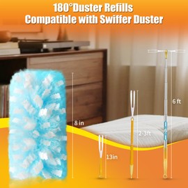 Swilsweep 80 Count Duster Refills with 1 Short Handle & 3 ft Extendable Handle, Compatible with Swiffer Duster, 180° Disposable Microfiber Cleaning Dusters, Unscented