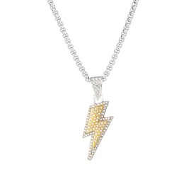 LPYO Hip Hop Lightning Bolt Necklace for Women Men Minimalist Punk Cubic Zirconia Thunder Iced Out Pendant Necklace Rock Party Fashion Jewelry Gifts, Medium, Zinc, Cubic Zirconia
