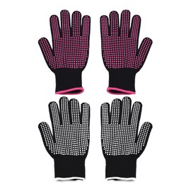 2 Pairs of Heat Resistant Gloves, Fire Protection Gloves, Insulated Cooking Gloves, Non-Slip Oven Gloves, Suitable for Baking, Grilling, Curly Hair (Black)