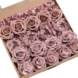 Ling's Moment Artificial Flowers Fake Roses Faux Foam Peonies Combo for DIY Wedding Bouquets Centerpieces Arrangements Bridal Shower Party Home Decorations, Dusty Rose, 23pcs