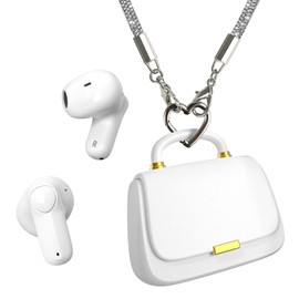 ANCwear Earbuds Wireless Bluetooth for Women Retro Handbag Style, Lightweight Earbuds DIY Decoration with Silver Crossbody Chain, Mini Headset for Laptop, Android/iOS Phones(White)