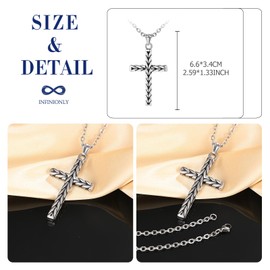 INFINIONLY Fashion Men's Women's Stainless Steel Cross Necklace Pendant Vintage Cross Pendant with 55cm Chain Creative Necklaces for Teenagers Boy