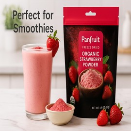 Panfruit Organic Freeze-Dried Strawberry Powder – No Sugar Added, Non-GMO, 100% Real Fruit – Ideal for Smoothies, Baking, Yogurt, and Desserts – 3.5 oz