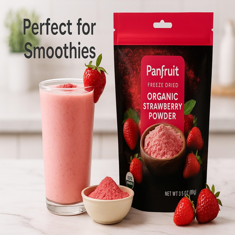Panfruit Organic Freeze-Dried Strawberry Powder – No Sugar Added, Non-GMO,