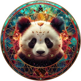 delobil Wooden Puzzles for Adults, Mandala Panda Jigsaw Puzzles 200 Pieces, Unique Shape Puzzles for Adults and Kids, 11.2 x 11.2 Inches Medium Size, Fun Challenging Puzzles Family Game Gift
