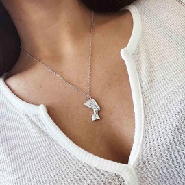 Inilbran Boho Egyptian Queen Necklace Vintage Egyptian Pharaoh Pendant Necklace Nefertiti Head Choker Necklace Old Queen King Nefertiti Necklace Chain Jewellery for Women and Girls, Zinc