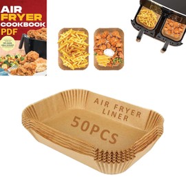 Airfryer Liners air Fryer Paper Liner Round Ninja air Fryer Liners Disposable air Fryer Liners Parchment Paper air Fryer Baking Paper air Fryer (50 Pcs Rectangle Disposible)