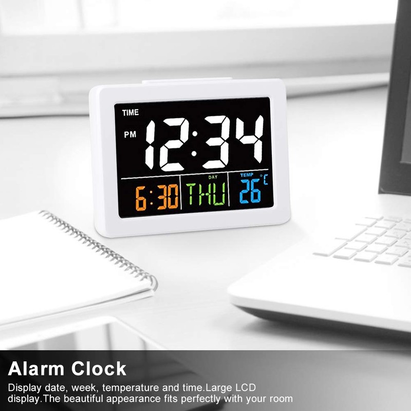 Natudeco Digital Alarm Clock Colorful Large Screen LCD Electronic Desk