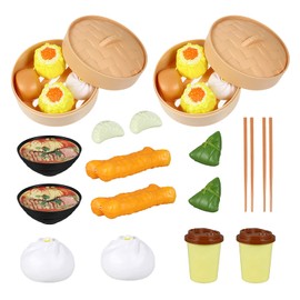 NUOBESTY Chinese Breakfast Pretend Play Food Sets for Kids Kitchen 2 Sets Chinese Breakfast Mini Food Play Set Children Pretend Play Toy for Children Family Dollhouse Furniture