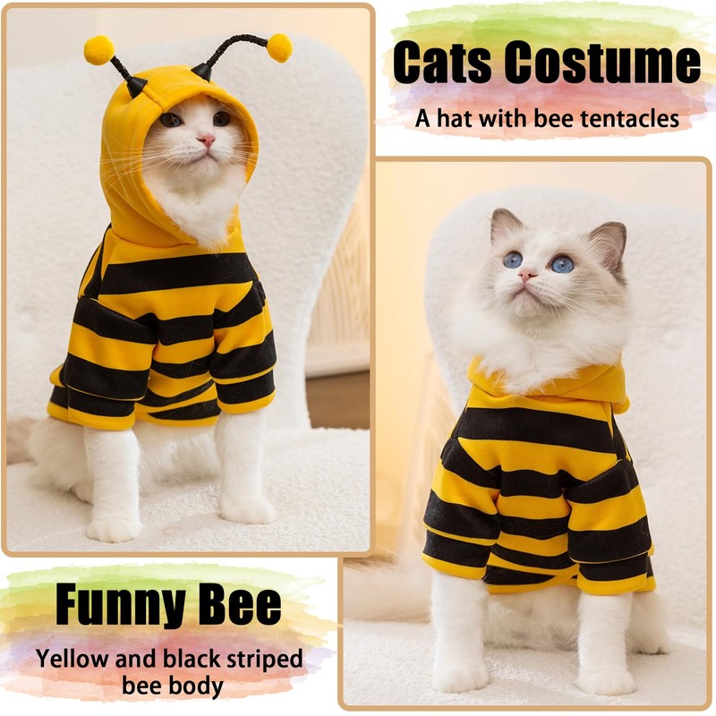 DENTRUN Sphynx Hairless Cats Costume Funny Bee Warm Winter Sweater