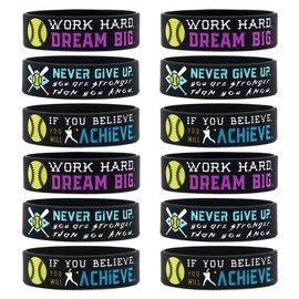 Inkstone Softball Bracelets | (12-Pack) Sports Motivational Quotes "Never Give Up You Are Stronger Than You Know" | Durable | Encouraging Gifts for Team, Friends, Colleagues, and Employee