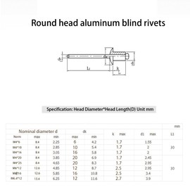 Aoktorkit 100Pcs Aluminium Blinds Rivets M4 x 16mm Pop Rivets Flange Rivets Open End Rivet for Metal Wood Plastic