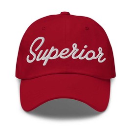 Superior Baseball Cap Superior Dad Hat Bold Baseball Script Michigan MI Hat Embroidered Souvenir Gift Cranberry