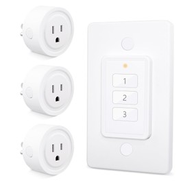 LoraTap 656ft Wireless Wall-Switch: Remote Control Outlet 3 Pack — Lights & Small Appliances — No Wiring —1 Remote for 3 Plugs