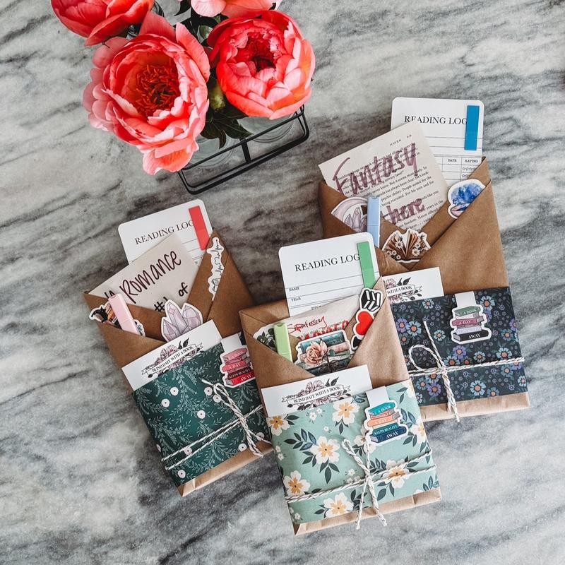 Blind date with a book with stickers, handmade magnetic bookmark,