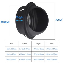 4 Inch Round Vent Cover, Black Stainless Steel Air Vent Built in Screen Mesh for Bedroom, Kitchen, Bathroom, Garage, Office and Warehouse Ventilation