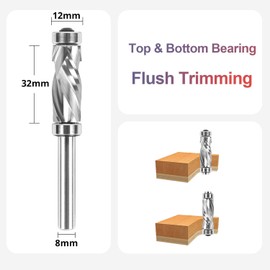 SpeTool Spiral Flush Cutter 8 mm Shaft Long Up & Down Compression Cut Cutter for Routers 12 mm Cutting Diameter 32 mm Cutting Length Solid Carbide for Woodworking Cutting