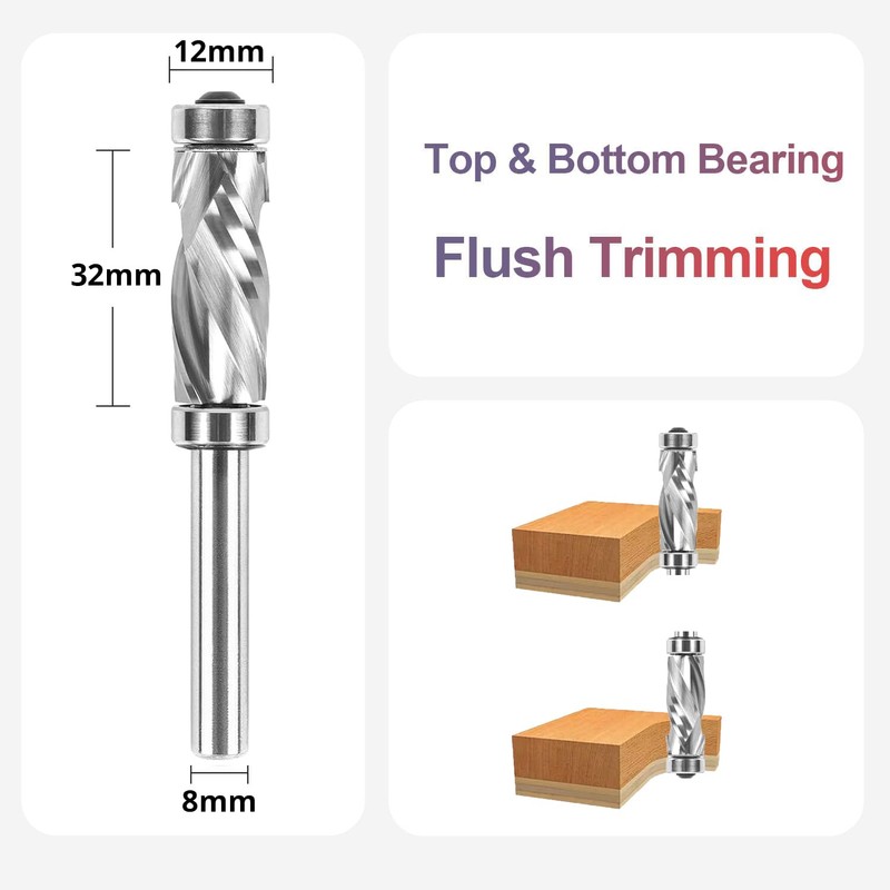 SpeTool Spiral Flush Cutter 8 mm Shaft Long Up &