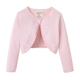 PythJooh Baby Girl Long Sleeve Frilly Bolero Cardigan Infants Knitted Shrug Sweater with Flowers Embroidery for 0-3Years Pink