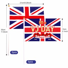 10pcs Small VJ Day 80th Anniversary Flag for VJ Day Decorations 2025, Small VJ Day Flags on Sticks Mini V-J Day Flag Hand Held V J Day Flags WW2 Victory over Japan 80th Party Decorations