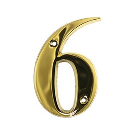 Beautiful 3 Inch Bevelled Edge Polished Gold Door Number 6 - Screw Fix Front House Number