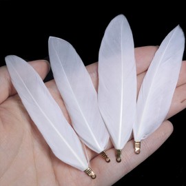 LUORNG 30PCS Small Straight Knife Feathers with Clip Fastener Goose Feathers 7 to 9cm DIY Jewellery Accessories for Costume Jewellery Home Textile Handmade Wedding Decoration White