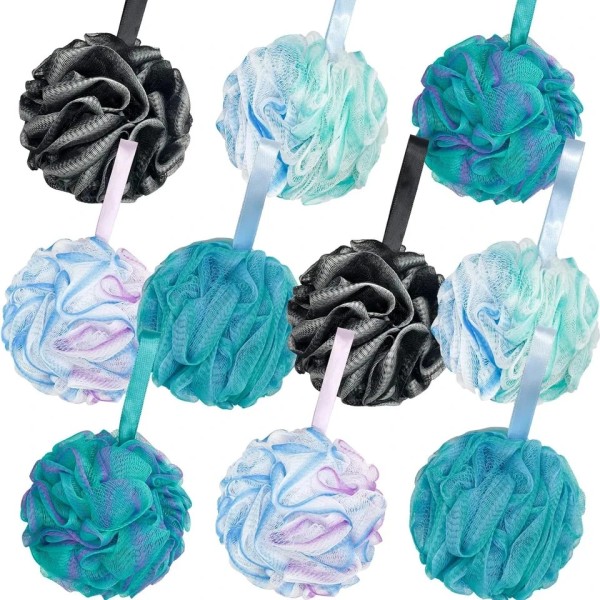 Branded 10 Pack Bath Sponge Shower Loofah Mesh Pouf Bath