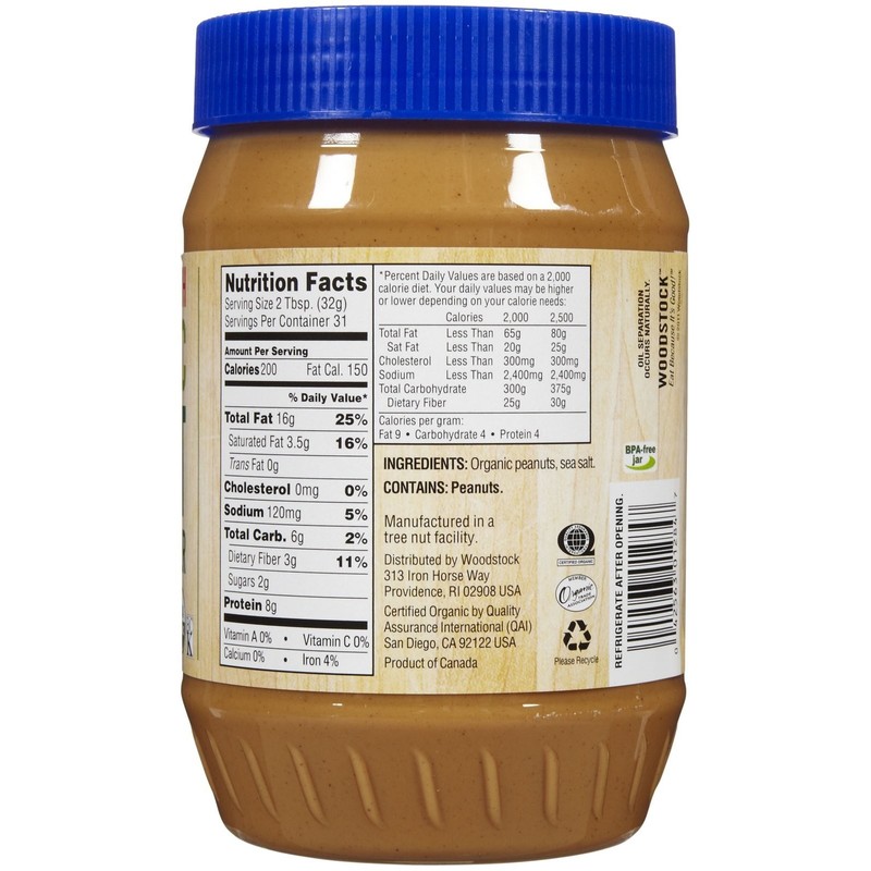 Woodstock Organic Peanut Butter Smooth Creamy 2.18 lb Family Size