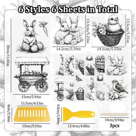 WANDIC 6 x Easter Black and White Rub On Stickers Transfer Stickers for Furniture Scrapbooking Window 15x30cm