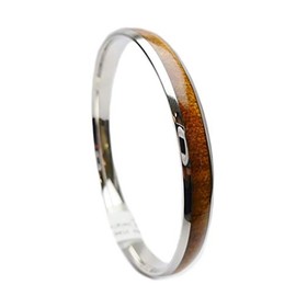 Aloha Passion 316L Stainless Steel Natural Hawaii Koa Wood Inlay Hawaiian Curved Top Bangle Bracelet (Width: 6mm, 8mm, 10mm, 12mm) (Size: 7.5", 8", 8.5") (8, 8mm)